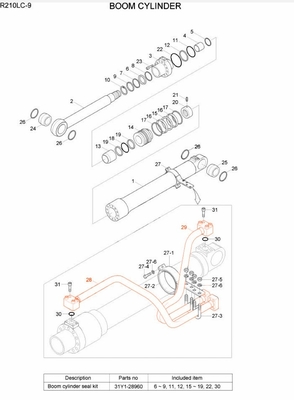 R210 R215 Escavatore cilindro idraulico di olio tubo di acciaio tubo di tubo cilindro